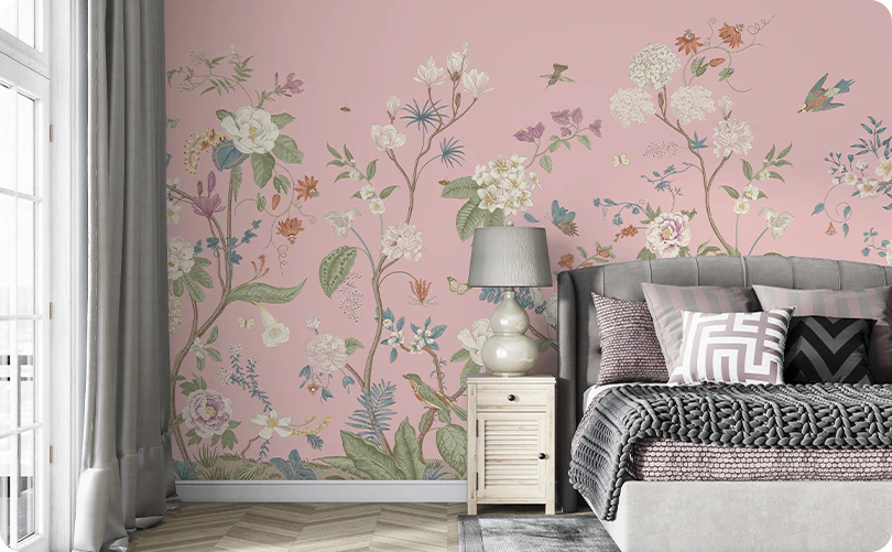 Special Link - 3-roll Pink Floral Mural Light texture canvas Mural (W 375cm × H 270cm)